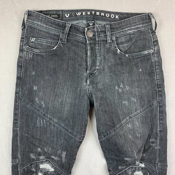 True Religion Westbrook Mens Jeans 28 Gray Distressed Rocco Relaxed Skinny 28x30 - Picture 2 of 15